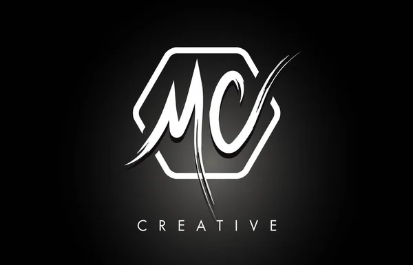 MC M C betű csiszolt levél logo design kreatív ecset betűk — Stock Vector