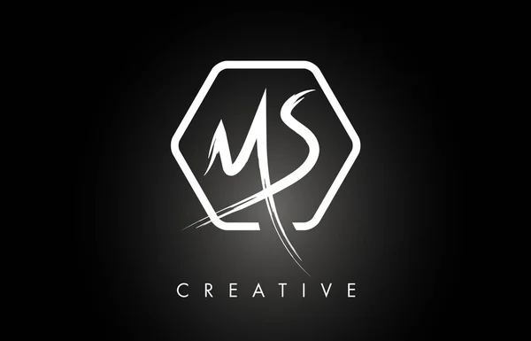 Logo lettera spazzolata MS M S Design con pennello creativo Lettering — Vettoriale Stock