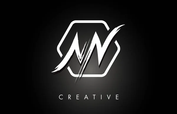 Logo lettera spazzolata NN N N Design con pennello creativo Lettering — Vettoriale Stock