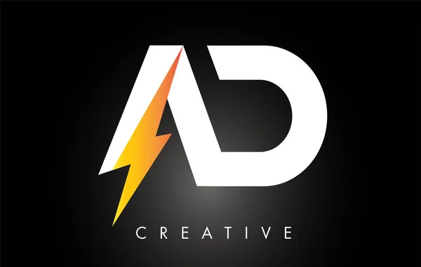 AD Letter Logo Design With Lighting Thunder Bolt. Electric Bolt