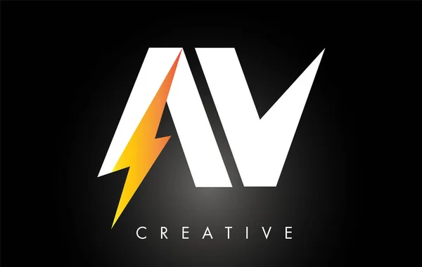 AV Letter Logo Design With Lighting Thunder Bolt. Electric Bolt