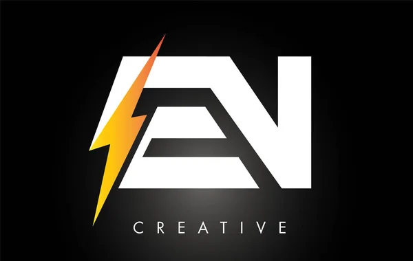 En letter logo design mit beleuchtetem Blitz. elektrischer Bolzen — Stockvektor