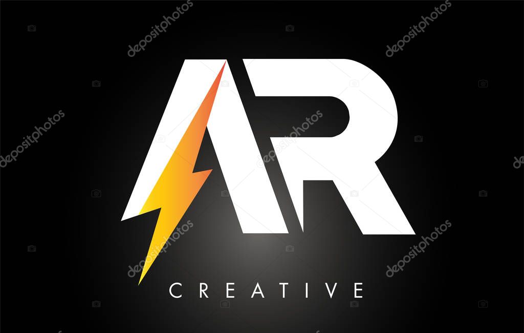 AR Letter Logo Design With Lighting Thunder Bolt. Electric Bolt Letter Logo Vector Illustration.