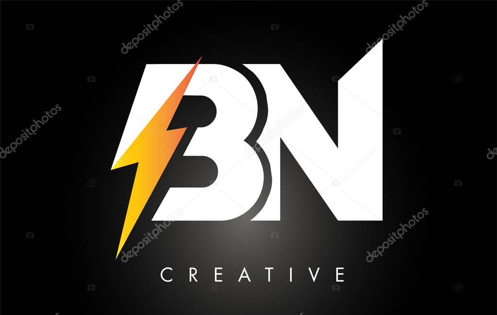 BN Letter Logo Design With Lighting Thunder Bolt. Electric Bolt Letter Logo Vector Illustration.