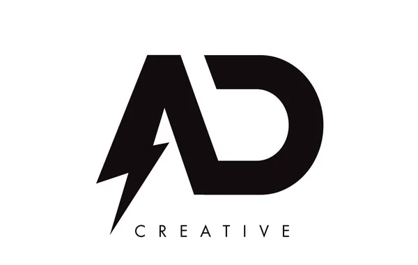 AD Lettre Logo Design avec éclairage Thunder Bolt. Boulon électrique — Image vectorielle