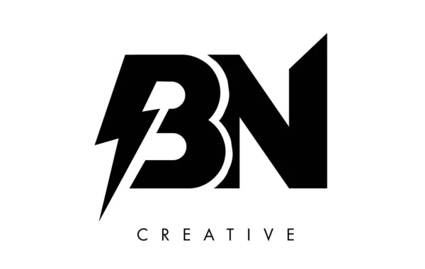 Bn Letter logo design med belysning Thunder Bolt. Elektrisk bult — Stock vektor