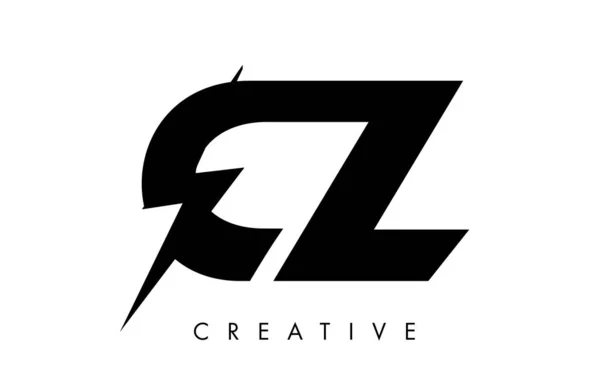 Diseño de logotipo de letra CZ con tornillo de trueno de iluminación. Perno eléctrico — Archivo Imágenes Vectoriales