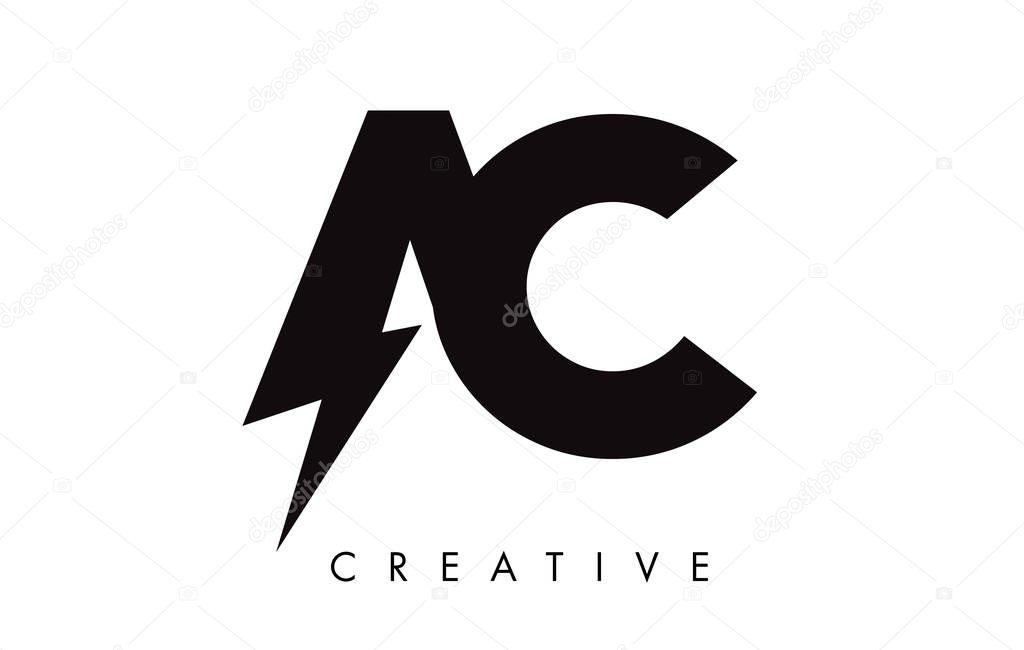 AC Letter Logo Design With Lighting Thunder Bolt. Electric Bolt 