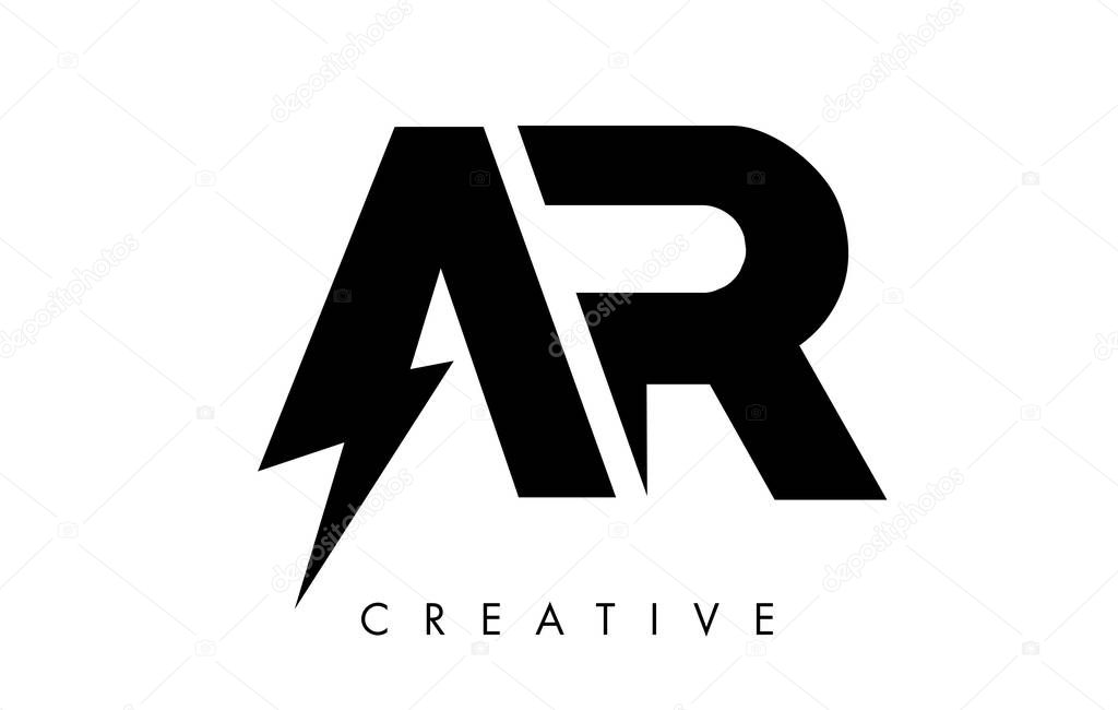AR Letter Logo Design With Lighting Thunder Bolt. Electric Bolt Letter Logo Vector Illustration.