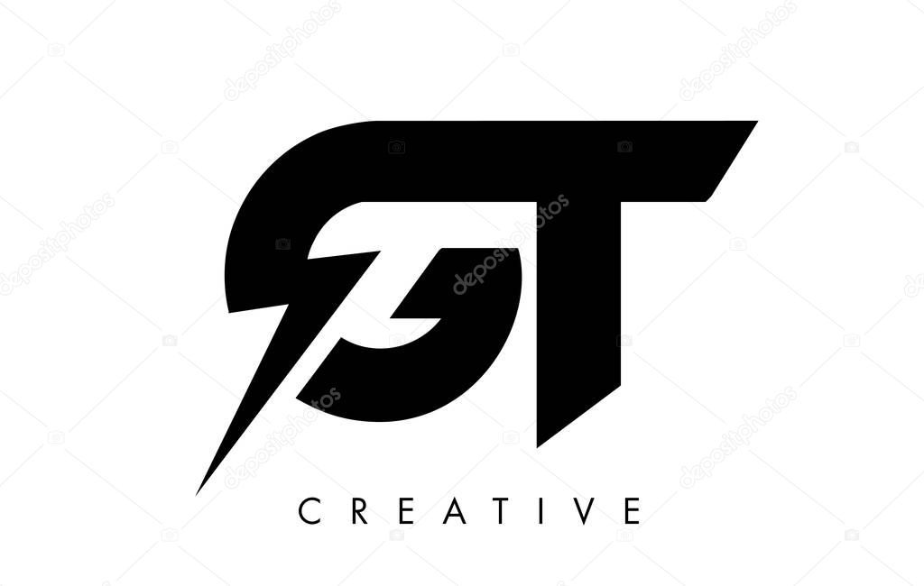 GT Letter Logo Design With Lighting Thunder Bolt. Electric Bolt Letter Logo Vector Illustration.