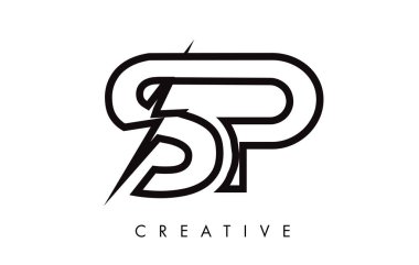 SP mektup logo tasarım aydınlatma Thunder Bolt Ile. Elektrikli cıvata 