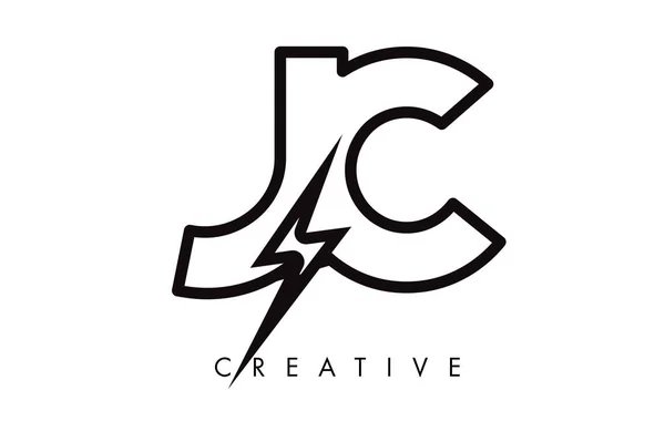 JC Lettera Logo Design con illuminazione Thunder Bolt. Bullone elettrico — Vettoriale Stock