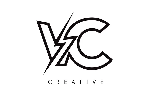 VC Letter Logo Design With Lighting Thunder Bolt. Electric Bolt — Stock Vector