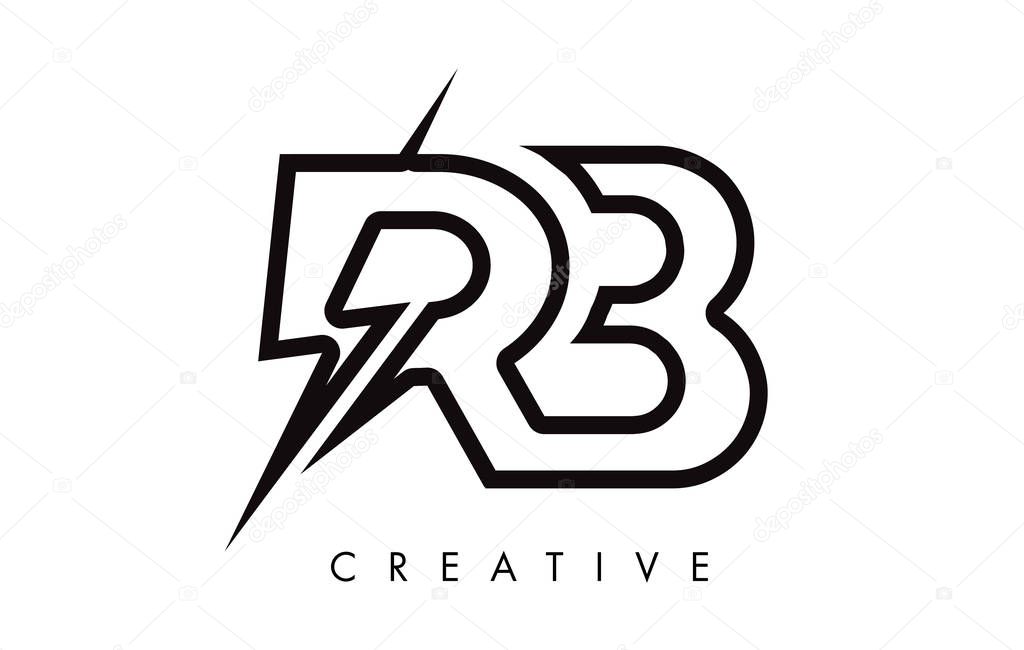 RB Letter Logo Design With Lighting Thunder Bolt. Electric Bolt Letter Logo Vector Illustration.
