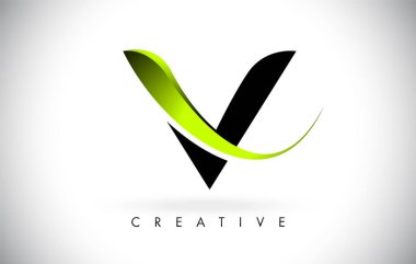 V Harfi Tasarım Logosu. Modern Swoosh ile V harfi simge logosu