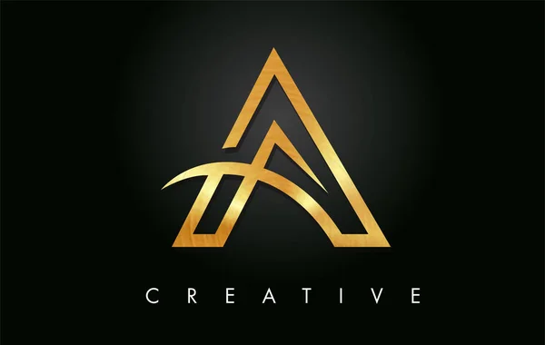 Golden A Letter Design Logo. Carta Um logotipo de ícone com Swoo moderno — Vetor de Stock