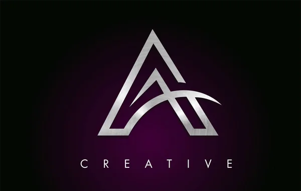 Argento metallo A Letter Design logo. Lettera A Icona Logo con Moder — Vettoriale Stock