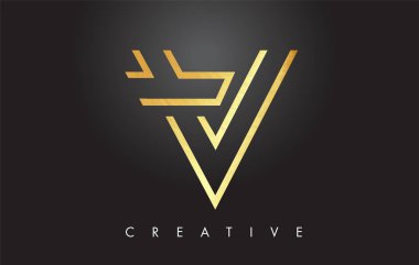 V Altın Mektup Monogram Tasarım Logosu. Altın Mektup V Simge Logo Ve