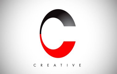 C kırmızı siyah Mektup Modern Trendy Tasarım Logo. C Harfi Simgesi Logosu