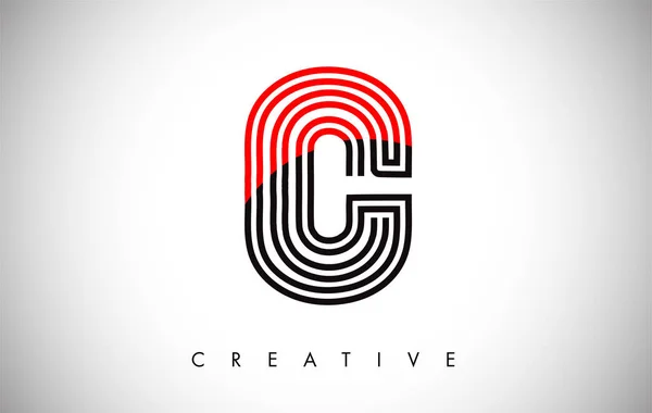 C Red and Black Letter Modern Trendy Design Logo. Carta C Ícone — Vetor de Stock