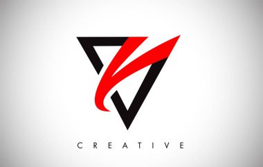 V Siyah ve Kırmızı Logo Luka. Yaratıcı V Harfi Logo Simge Tasarımı 