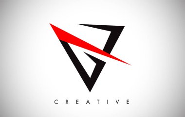 V Siyah ve Kırmızı Logo Luka. Yaratıcı V Harfi Logo Simge Tasarımı 