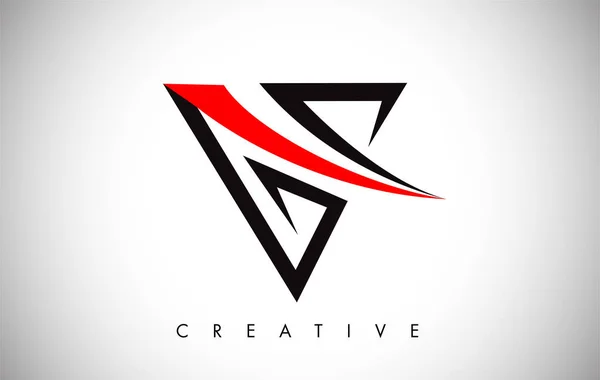 V Negro y rojo Logo Carta. Diseño creativo del icono del logotipo de V Letter — Vector de stock