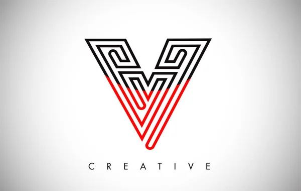 V Black and Red Logo Letter. Creative V Letter Logo Icon Design