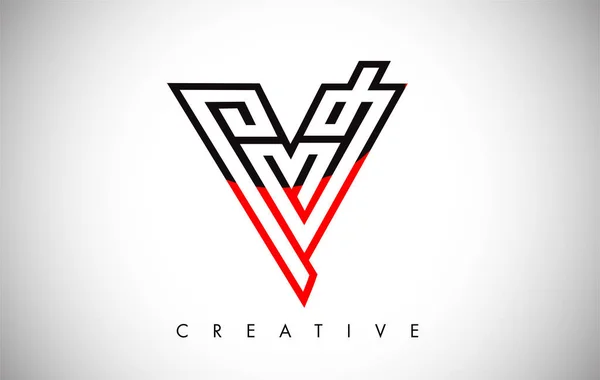 V Black and Red Logo Letter. Creative V Letter Logo Icon Design