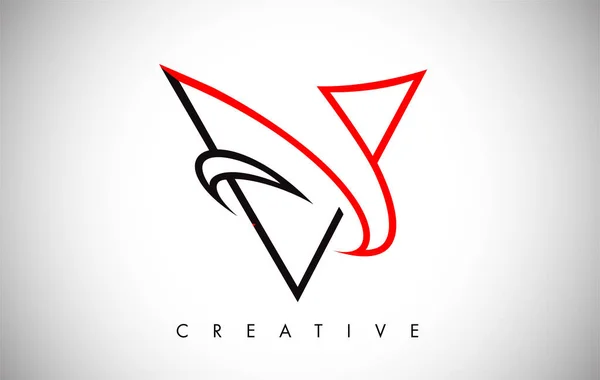 V Black and Red Logo Letter. Creative V Letter Logo Icon Design