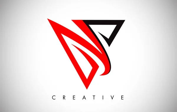 V Negro y rojo Logo Carta. Diseño creativo del icono del logotipo de V Letter — Vector de stock