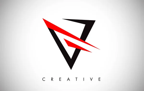 V Negro y rojo Logo Carta. Diseño creativo del icono del logotipo de V Letter — Vector de stock