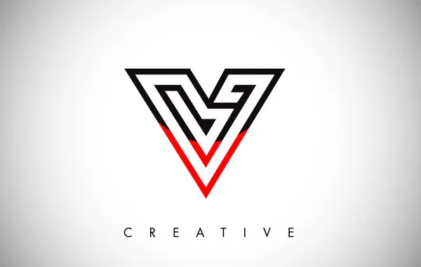 V fekete és piros logo Letter. Kreatív V betű levél jel ikon tervez — Stock Vector