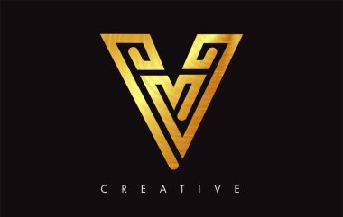 Altın V Harfi Logo Tasarımı. Altın Doku Vektör İllüstrasyon ile V harfi Logo Simgesi