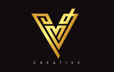 Altın V Harfi Logo Tasarımı. Altın Doku Vektör İllüstrasyon ile V harfi Logo Simgesi