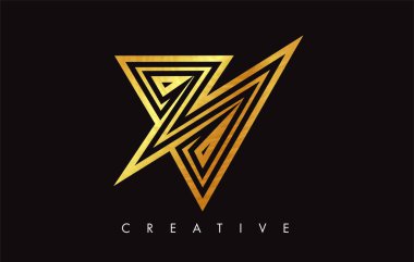 Altın V Harfi Logo Tasarımı. Altın Doku Vektör İllüstrasyon ile V harfi Logo Simgesi