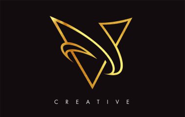 Altın V Harfi Logo Tasarımı. Altın Doku Vektör İllüstrasyon ile V harfi Logo Simgesi