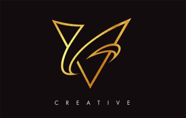 Altın V Harfi Logo Tasarımı. Altın Doku Vektör İllüstrasyon ile V harfi Logo Simgesi