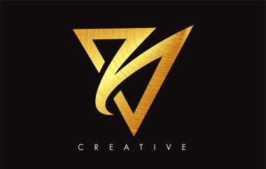 Altın V Harfi Logo Tasarımı. Altın Doku Vektör İllüstrasyon ile V harfi Logo Simgesi
