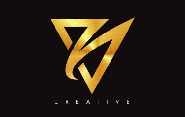 Altın V Harfi Logo Tasarımı. Altın Doku Vektör İllüstrasyon ile V harfi Logo Simgesi