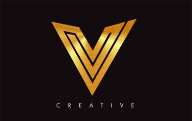 Altın V Harfi Logo Tasarımı. Altın Doku Vektör İllüstrasyon ile V harfi Logo Simgesi