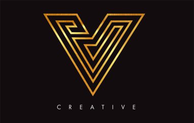 Altın V Harfi Logo Tasarımı. Altın Doku Vektör İllüstrasyon ile V harfi Logo Simgesi
