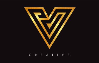 Altın V Harfi Logo Tasarımı. Altın Doku Vektör İllüstrasyon ile V harfi Logo Simgesi