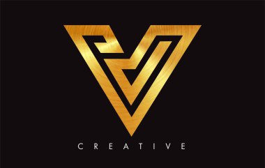 Altın V Harfi Logo Tasarımı. Altın Doku Vektör İllüstrasyon ile V harfi Logo Simgesi