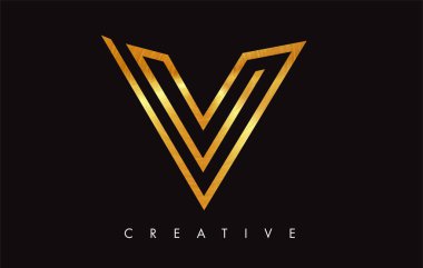 Altın V Harfi Logo Tasarımı. Altın Doku Vektör İllüstrasyon ile V harfi Logo Simgesi