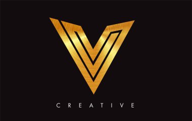 Altın V Harfi Logo Tasarımı. Altın Doku Vektör İllüstrasyon ile V harfi Logo Simgesi