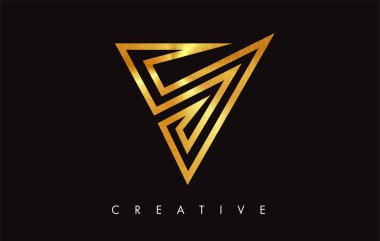 Altın V Harfi Logo Tasarımı. Altın Doku Vektör İllüstrasyon ile V harfi Logo Simgesi