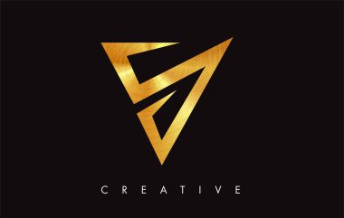 Altın V Harfi Logo Tasarımı. Altın Doku Vektör İllüstrasyon ile V harfi Logo Simgesi