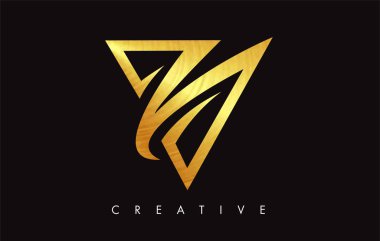 Altın V Harfi Logo Tasarımı. Altın Doku Vektör İllüstrasyon ile V harfi Logo Simgesi