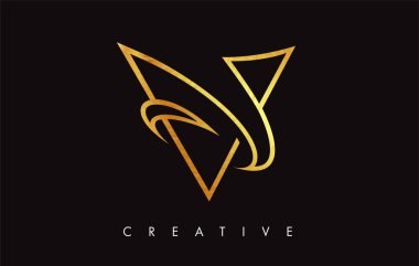 Altın V Harfi Logo Tasarımı. Altın Doku Vektör İllüstrasyon ile V harfi Logo Simgesi